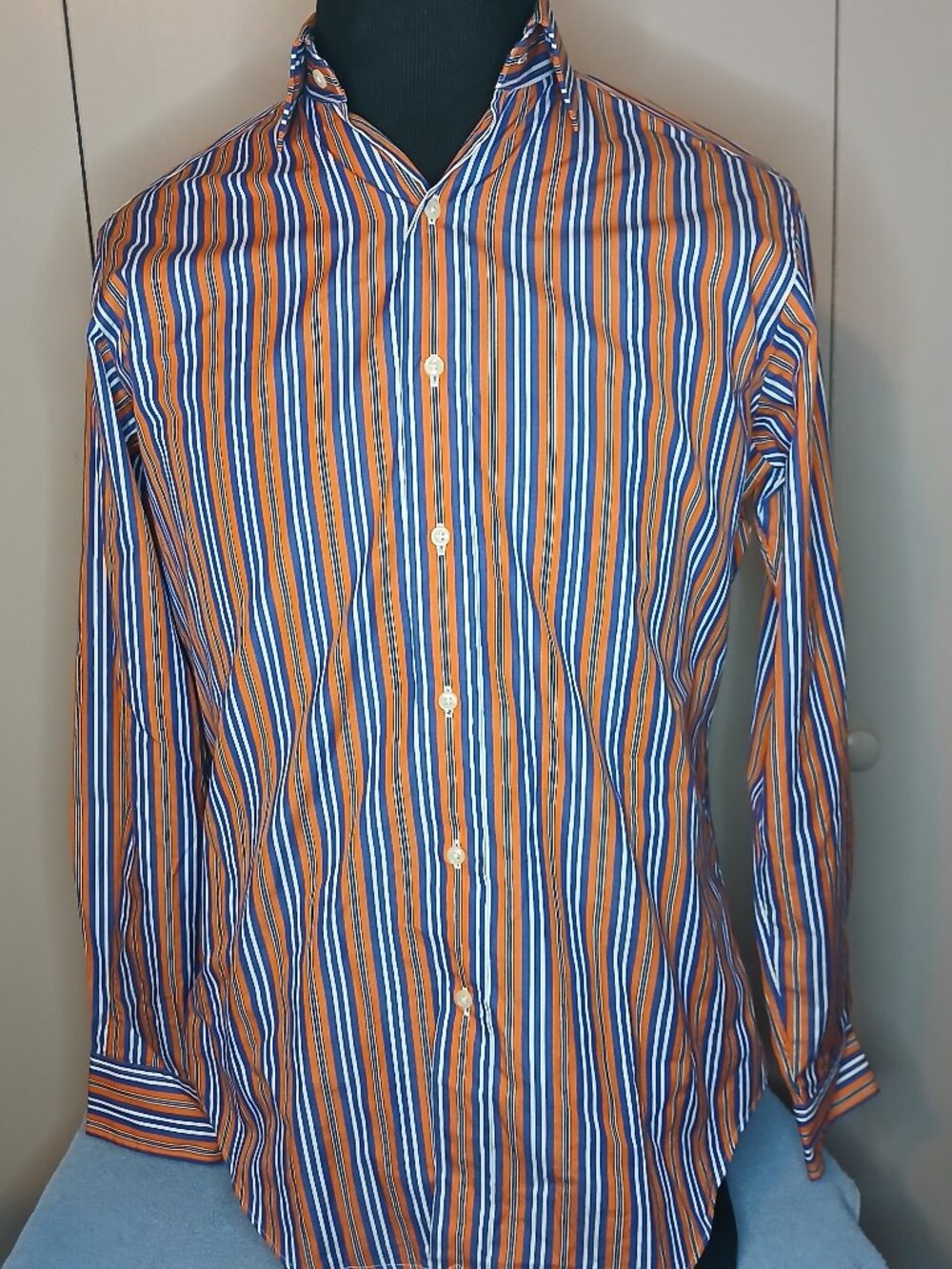 Polo Ralph Lauren Regent Classic Fit 15 -1/2 /M Orange Blue White Striped Shirt